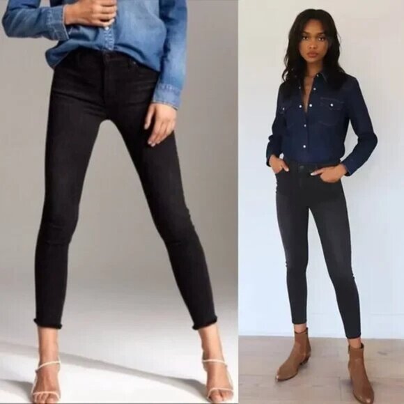 Aritzia Denim Forum The Nico Mid Rise Skinny Crop Jean Size 24 XS Black Stretch - Picture 1 of 16